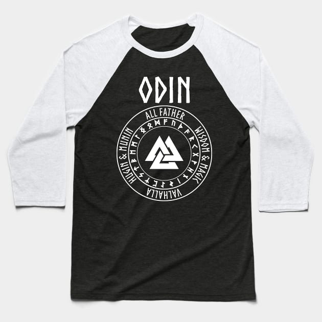 Odin Viking God Valknut with Runes Baseball T-Shirt by AgemaApparel